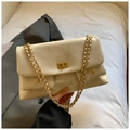 Elegant cream quilted tote bag with golden metal twist lock and leather chain strap - Apricot