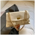 Beige quilted tote bag with gold chain strap and elegant metal lock closure - Off White