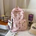 Sac à dos scolaire rose avec motif nœuds rouges et pendentif lapin en peluche - Rose (Avec Charm)