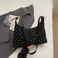Polka dot underarm bag in black with white spots and an adjustable shoulder strap - Black without Pendant