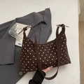 Retro dark brown polka dot underarm bag with double adjustable shoulder straps - Coffee No Charm