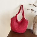 Handcrafted red crochet tote bag with hollow out mesh design for beach vacation and leisure - Red Zipper Style
