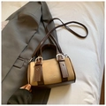 Retro beige and coffee bowling bag with dual handles and adjustable shoulder strap - Khaki (No Pendant)