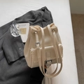 Elegante borsa a secchiello in pelle PU beige con bordo intrecciato e coulisse minimalista - Bianco Sporco