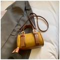 Chic mustard and brown patchwork leather Boston bag with adjustable shoulder straps - Yellow Brown No Pendant