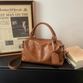 Bolso Boston retro de cuero PU marrón con doble asa y correa dorada ajustable con herrajes - Marrón