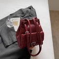 Borsa a secchiello bordeaux in pelle PU con bordo intrecciato e tracolla regolabile - Borgogna