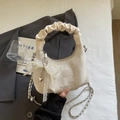Borsa chic color crema con fiocco di perle, pizzo e catena per donne eleganti - Bianco Crema Con Ciondolo