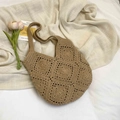 Borsa tote all'uncinetto in corda di cotone kaki con motivo traforato retrò - Chiusura Magnetica / Cachi