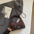 Chic brown crescent dumplings bag with leather handle and silver metal chain strap - Coffee without Pendant