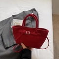 Chic red faux suede Kelly style handbag with silver buckle and detachable shoulder strap - Wine Red (No Pendant)