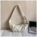 Chique beige hobo-schoudertas met plooien, knoopdetail en hoogwaardig zacht PU-leder - Wit