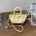 Fashionable light yellow bucket bag with faux leather texture and crossbody strap - Yellow Without Pendant