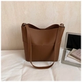 Brown lychee leather tote bag with contrast stitching and adjustable silver buckle - Coffee