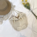 Handmade crochet tote bag in cream white featuring elegant tassels and a woven handle - Magnetic Closure / White Magnetic Buckle Style