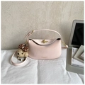 Pink dumpling style shoulder bag with a teddy bear charm and gold metal lock buckle - Pink With Pendant