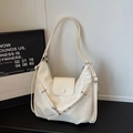 Minimalist cream white hobo tote bag with adjustable straps and silver hardware - White Without Pendant