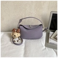 Chic lavender shoulder bag with cute plush bear charm and stylish metallic buckle detail - With Charm / Purple