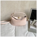 Light pink arc-shaped crossbody bag with gold metal buckle and fashion text detail - No Pendant / Pink