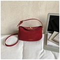 Elegant red leather underarm dumpling bag with gold metal clasp and adjustable strap - No Pendant / Red