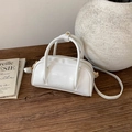 Elegant white PU leather Boston bag with top handles and adjustable shoulder strap - No Pendant / Off White