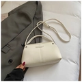 Creamy white leather crossbody bag with silver metal plaque and adjustable strap - No Pendant / Off White