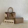 Sac seau rétro kaki grande capacité avec pochette et pendentif ours de décoration - Khaki Avec Pendentif