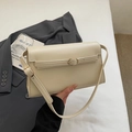 Vintage cream square shoulder bag with adjustable strap and golden metal buckle detail - Off-white