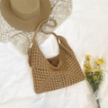 Large khaki crochet tote bag with tassels and interior lining for beach vacations - Khaki Magnetic Buckle Style