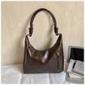 Borsa hobo vintage in pelle marrone scuro con spalline annodate e zip esterna - Marrone senza ciondoli