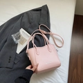 Sac seau rose en cuir grainé avec poignées supérieures et bandoulière réglable - Sans Pendentif / Rose