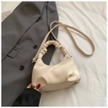 Chic beige embroidered dumpling bag with pleated cloud handle and adjustable strap - Without Pendant / Off White