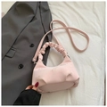 Pink crescent underarm bag with flower embroidery and scrunchie pleated handle - Pink Without Pendant