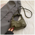 Olive green pleated handbag with silver stars, featuring a stylish shoulder strap design - Without Pendant / Green
