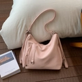 Pink large hobo tote bag with adjustable shoulder strap and metal ring detail - Pink Without Pendant