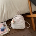 Roze mini rugzak met geometrische strikpatronen en een schattige pluche konijn - Met Hanger / Roze