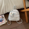 Chique beige stoffen rugzak met blauwe PU-bies en een schattige pluche konijn hanger - Met Hanger / Blauw