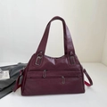 Vintage burgundy large capacity PU leather tote bag with unique safety pin zipper details - Red