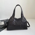 Vintage dark coffee leather tote bag with metallic zipper details and long shoulder strap - Brown