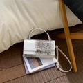 Détail du sac à main dégradé gris à motif crocodile avec fermoir rotatif argenté - Mélange Blanc Gris