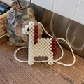 Bolso bandolera de perlas hecho a mano en forma de caballo con cuentas rojas y blancas - Rojo Pequeño