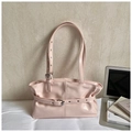 Grand sac cabas rose pâle en cuir PU avec bandoulières à boucles argentées réglables - Sans Pendentif / Rose