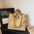 Khaki canvas tote bag with 'INSIDE OUT' print and double straps for daily use - Khaki