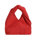 Minimalist red suede cloud bag with stylish knot handle and wrinkled leather design - Red