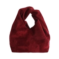 Burgundy pleated cloud bag in soft suede with unique knotted handle and minimalist design - Burgundy