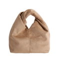 Minimalist brown cloud handbag with knotted handle and matte suede texture - Khaki