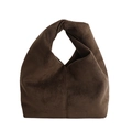 Minimalist dark brown pleated cloud bag in suede texture with a stylish knot handle design - Green