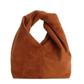 Minimalist dark brown suede cloud bag featuring a unique twisted top handle design - Brown