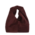 Minimalist burgundy suede knot bag with ruched handle and elegant pleated texture - Brown