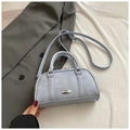 Light blue retro Boston pillow bag with silver buckle and adjustable shoulder strap - Blue Without Charm